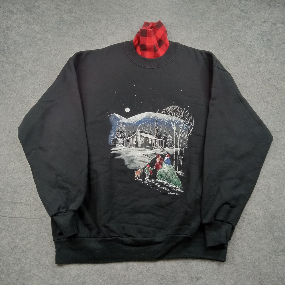 Vintage Gopher Sport Sweatshirt Mens XL Black Fleece Cabin Christmas Graphic USA